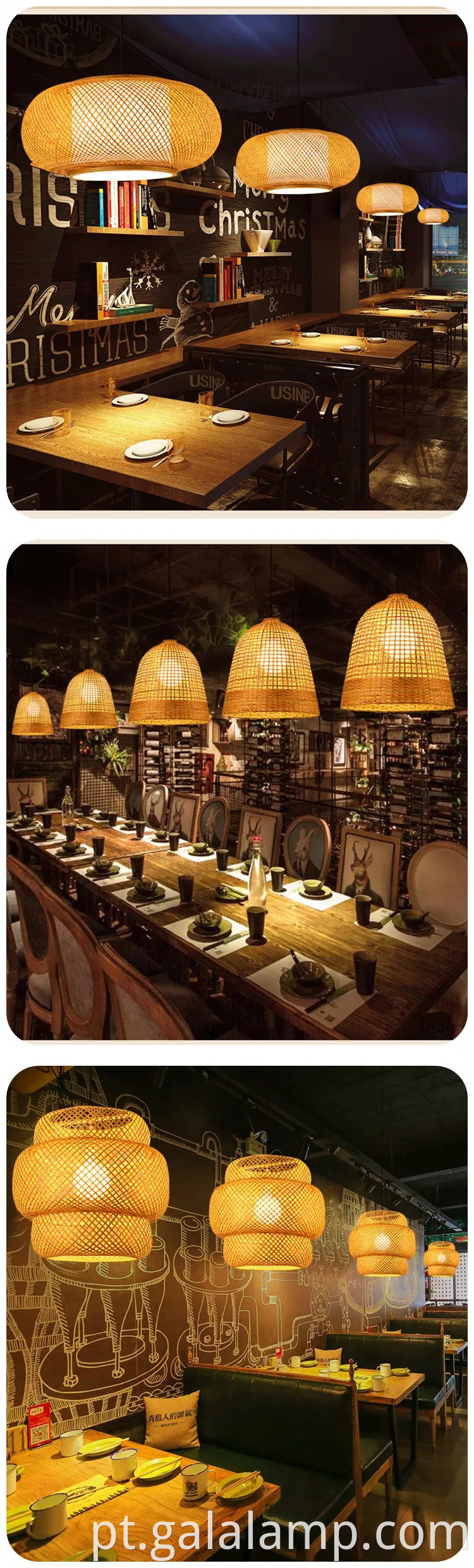 Grande lustre de pingente de bambu de vime com lâmpada decorativa de vime